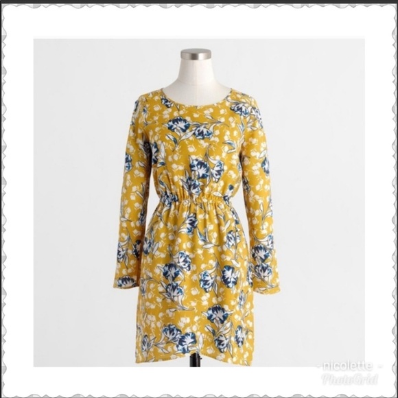 J. Crew Dresses & Skirts - J. Crew Dress Mustard Yellow with Blue Tulips.